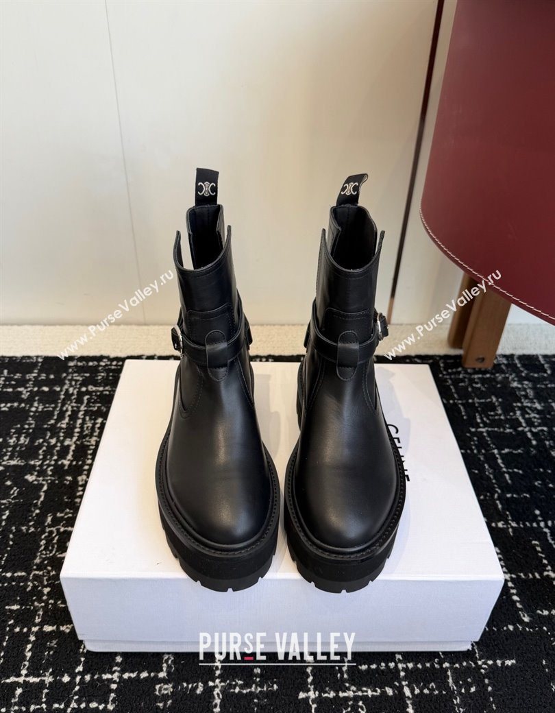 Celine Black Calfskin Leather Ankle Boots 4.5cm with Buckle 2025 CE1209024 (SS-251209064)