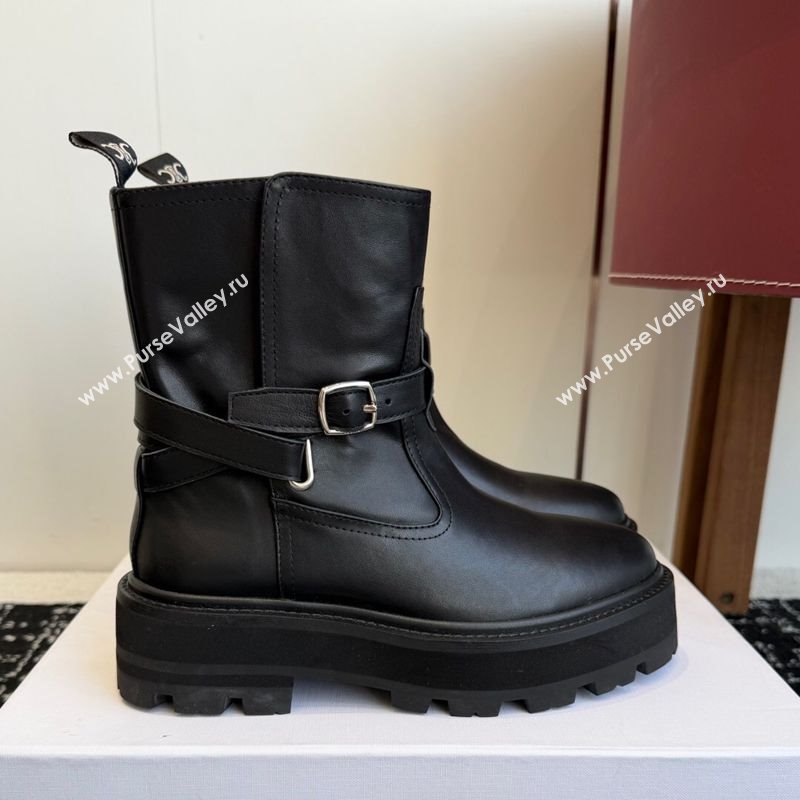 Celine Black Calfskin Leather Ankle Boots 4.5cm with Buckle 2025 CE1209024 (SS-251209064)