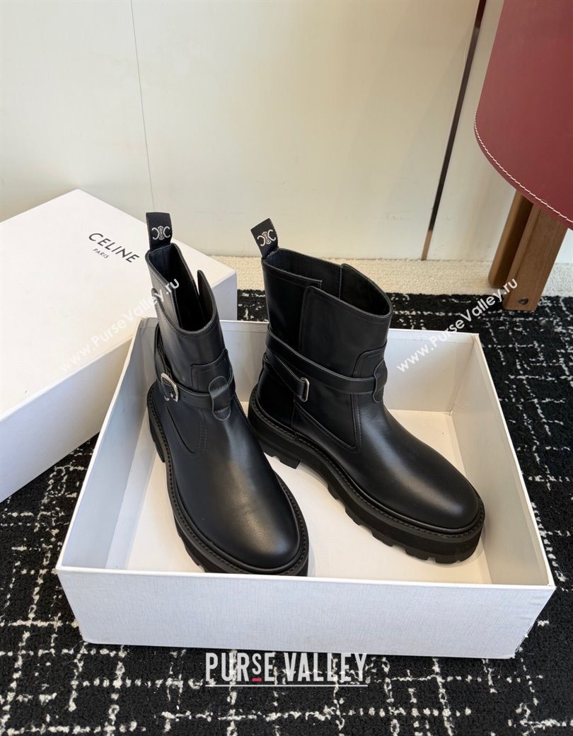 Celine Black Calfskin Leather Ankle Boots 4.5cm with Buckle 2025 CE1209024 (SS-251209064)
