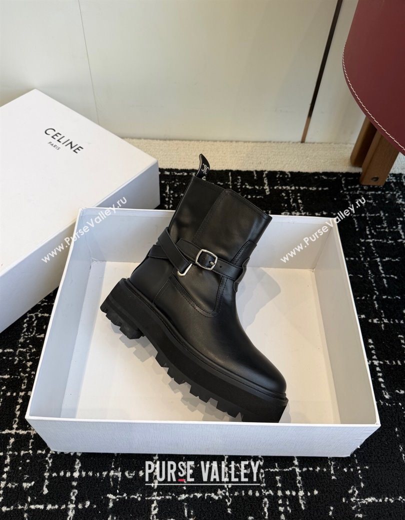 Celine Black Calfskin Leather Ankle Boots 4.5cm with Buckle 2025 CE1209024 (SS-251209064)