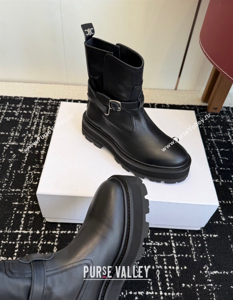 Celine Black Calfskin Leather Ankle Boots 4.5cm with Buckle 2025 CE1209024 (SS-251209064)