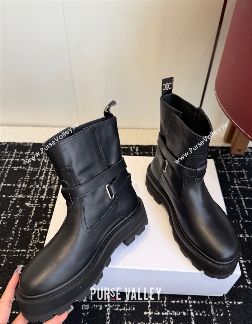 Celine Black Calfskin Leather Ankle Boots 4.5cm with Buckle 2025 CE1209024 (SS-251209064)
