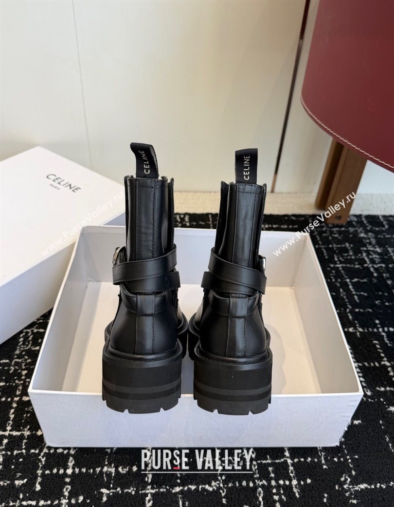 Celine Black Calfskin Leather Ankle Boots 4.5cm with Buckle 2025 CE1209024 (SS-251209064)