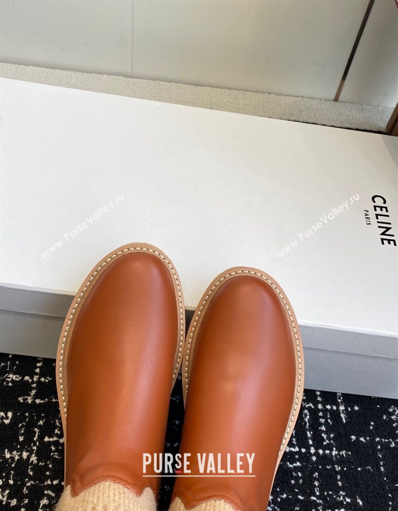 Celine Calfskin Leather and Knit Ankle Boots 4.5cm Brown 2025 CE082605 (SS-251209069)