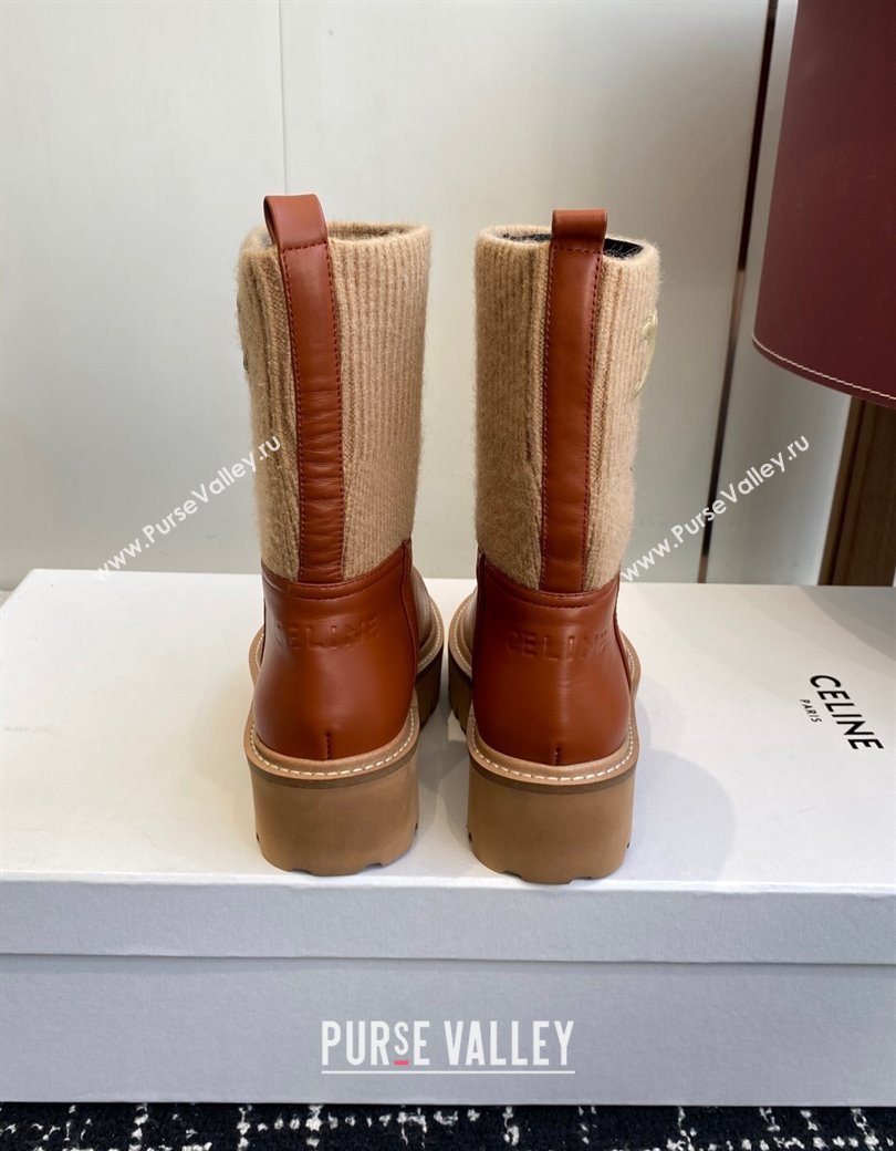 Celine Calfskin Leather and Knit Ankle Boots 4.5cm Brown 2025 CE082605 (SS-251209069)
