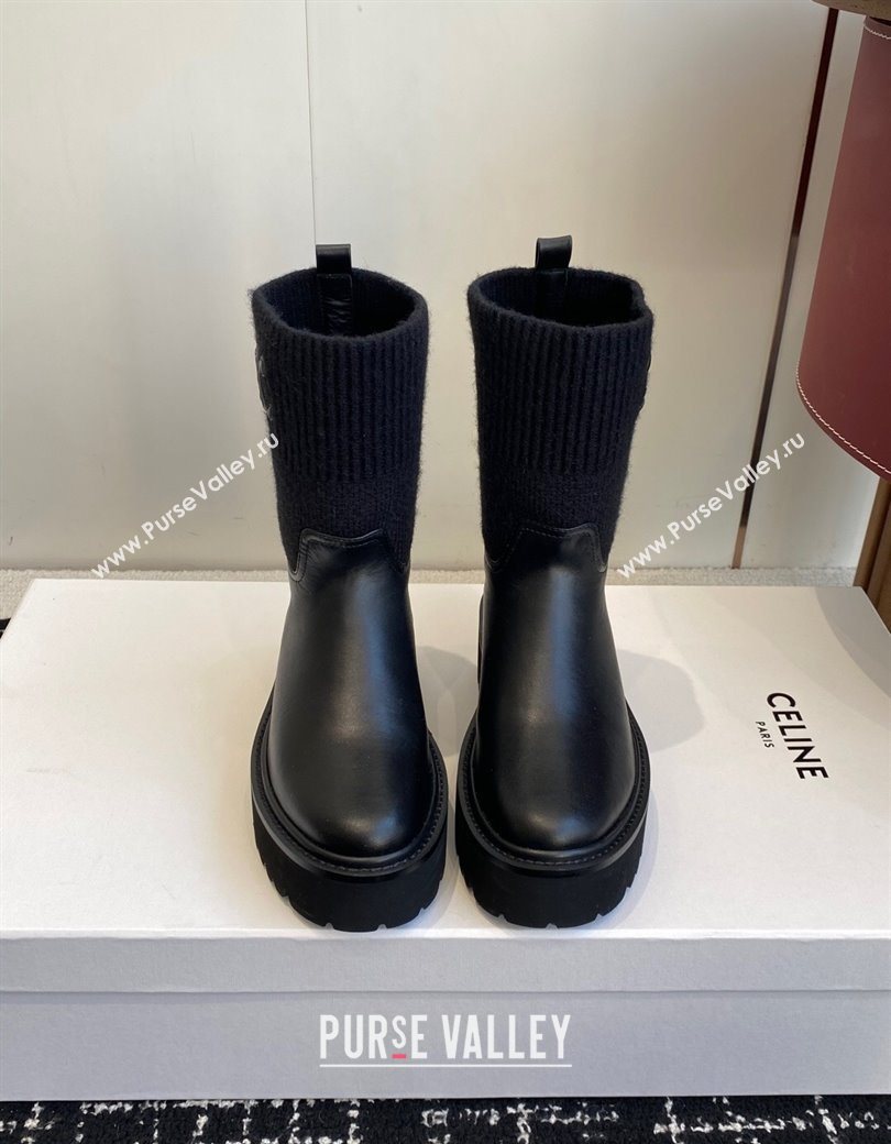 Celine Calfskin Leather and Knit Ankle Boots 4.5cm Black 2025 CE082605 (SS-251209070)