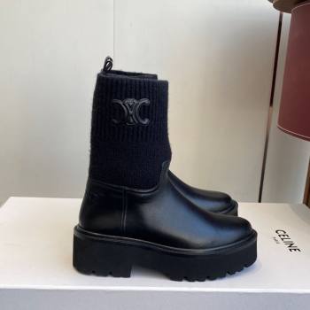 Celine Calfskin Leather and Knit Ankle Boots 4.5cm Black 2025 CE082605 (SS-251209070)