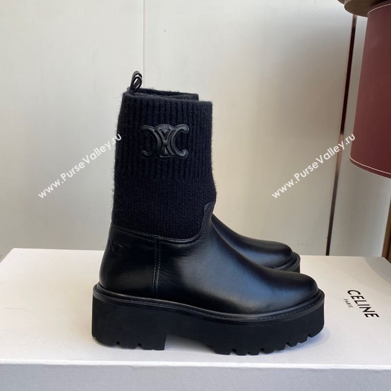 Celine Calfskin Leather and Knit Ankle Boots 4.5cm Black 2025 CE082605 (SS-251209070)