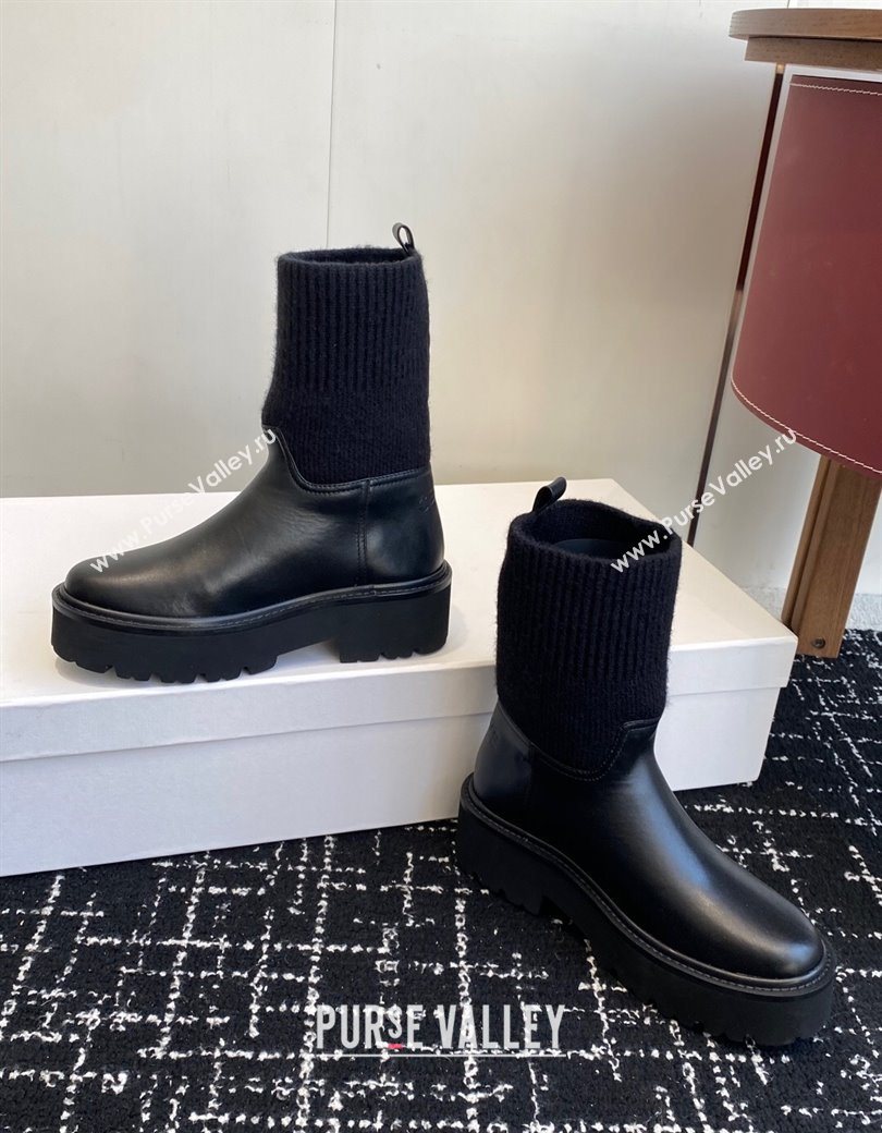 Celine Calfskin Leather and Knit Ankle Boots 4.5cm Black 2025 CE082605 (SS-251209070)