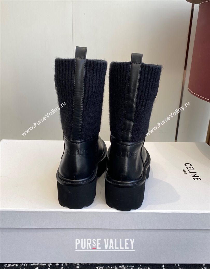 Celine Calfskin Leather and Knit Ankle Boots 4.5cm Black 2025 CE082605 (SS-251209070)