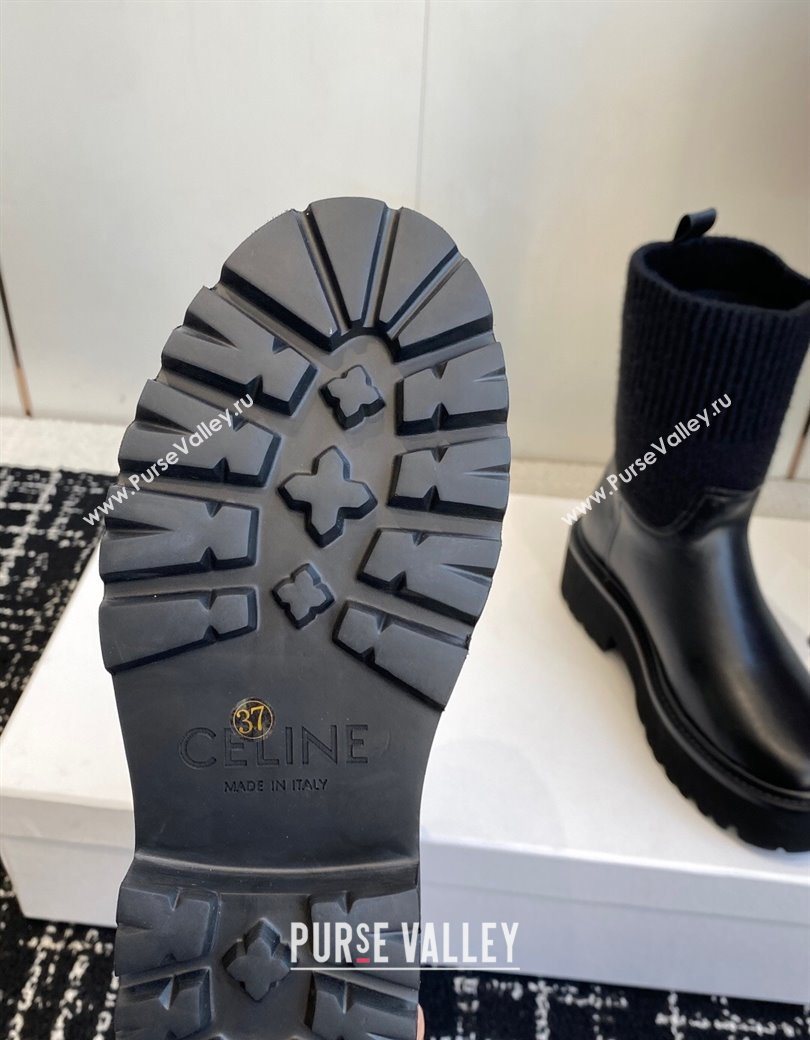 Celine Calfskin Leather and Knit Ankle Boots 4.5cm Black 2025 CE082605 (SS-251209070)