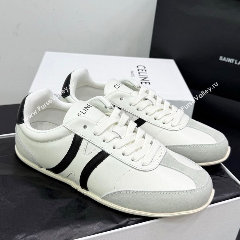 Celine Jogger Low Laced-up Sneakers in Calfskin Leather and Suede White/Black 2025 1209 (KER-251209071)