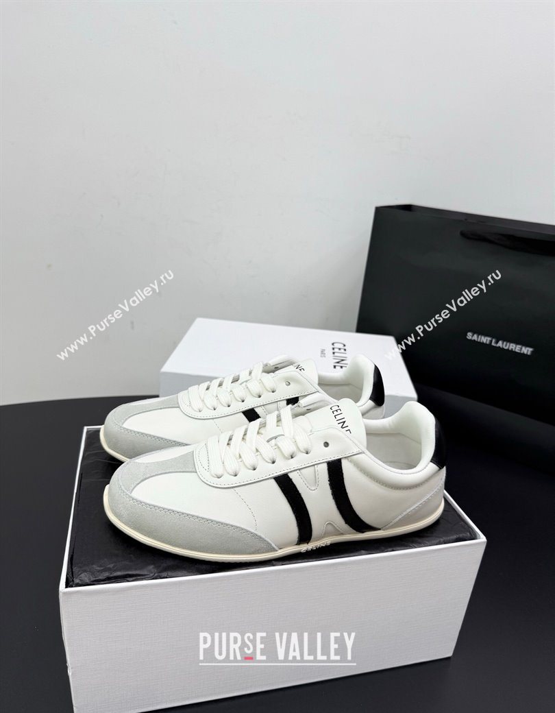 Celine Jogger Low Laced-up Sneakers in Calfskin Leather and Suede White/Black 2025 1209 (KER-251209071)