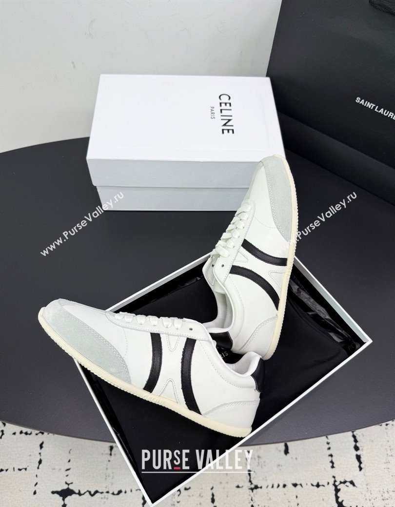 Celine Jogger Low Laced-up Sneakers in Calfskin Leather and Suede White/Black 2025 1209 (KER-251209071)