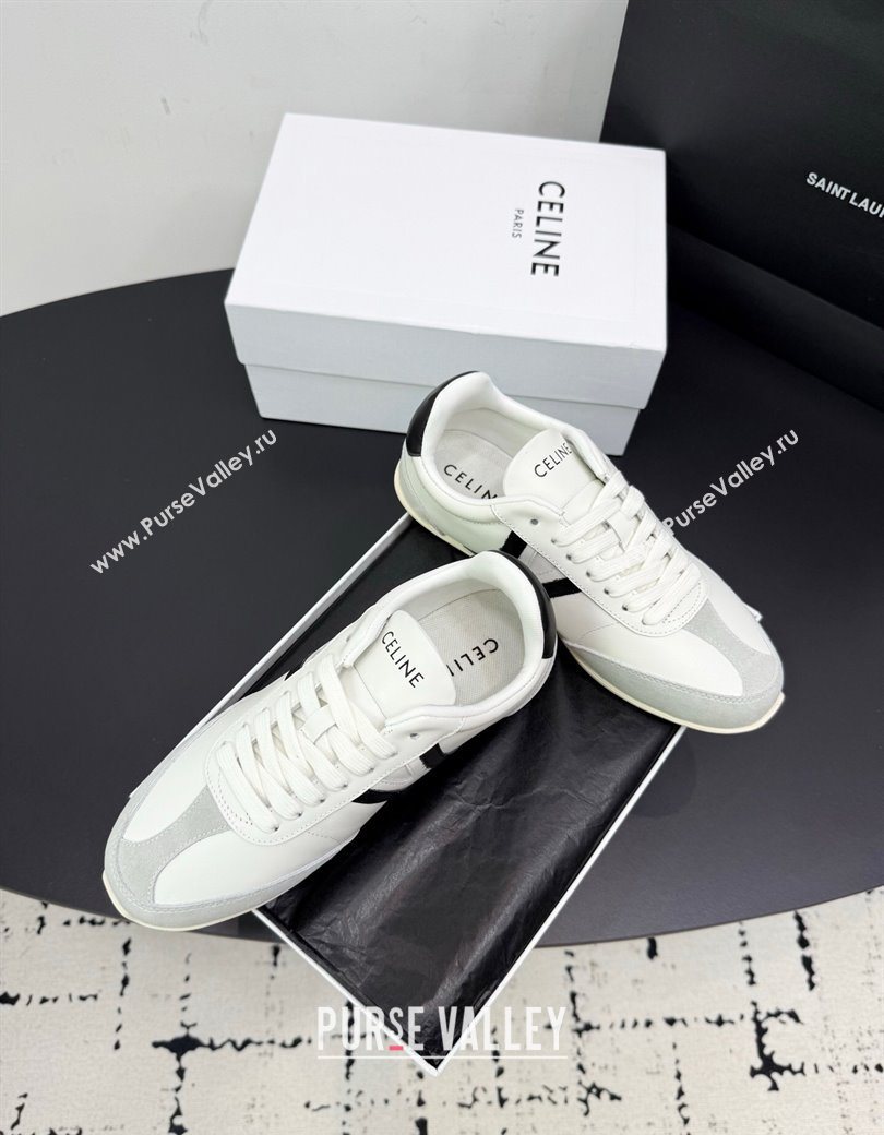 Celine Jogger Low Laced-up Sneakers in Calfskin Leather and Suede White/Black 2025 1209 (KER-251209071)