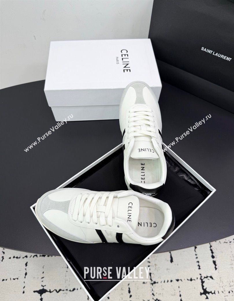 Celine Jogger Low Laced-up Sneakers in Calfskin Leather and Suede White/Black 2025 1209 (KER-251209071)