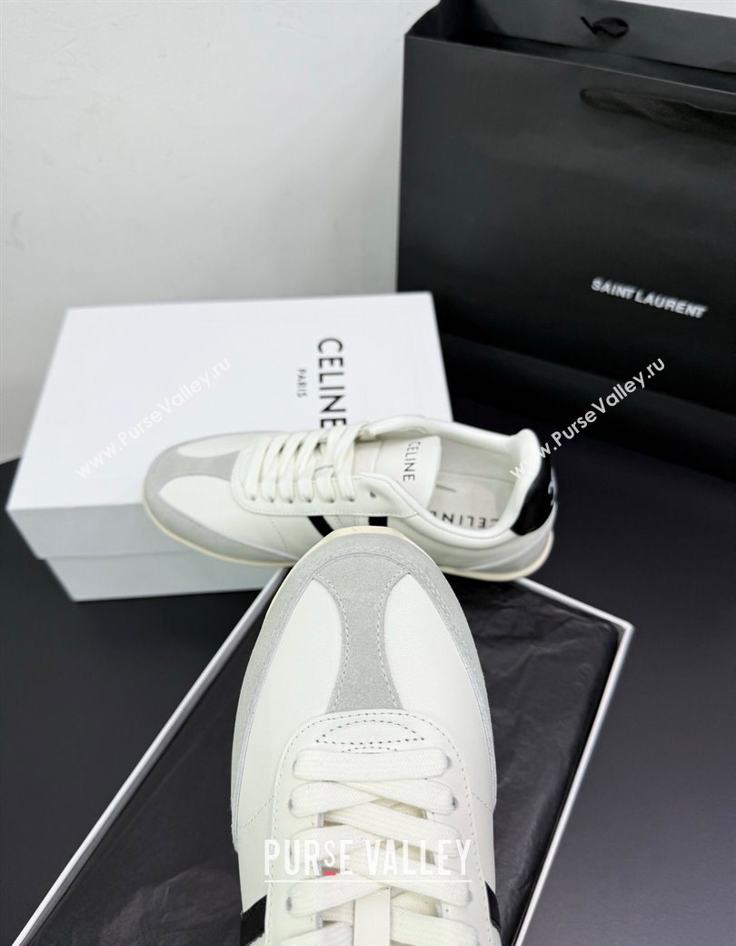 Celine Jogger Low Laced-up Sneakers in Calfskin Leather and Suede White/Black 2025 1209 (KER-251209071)
