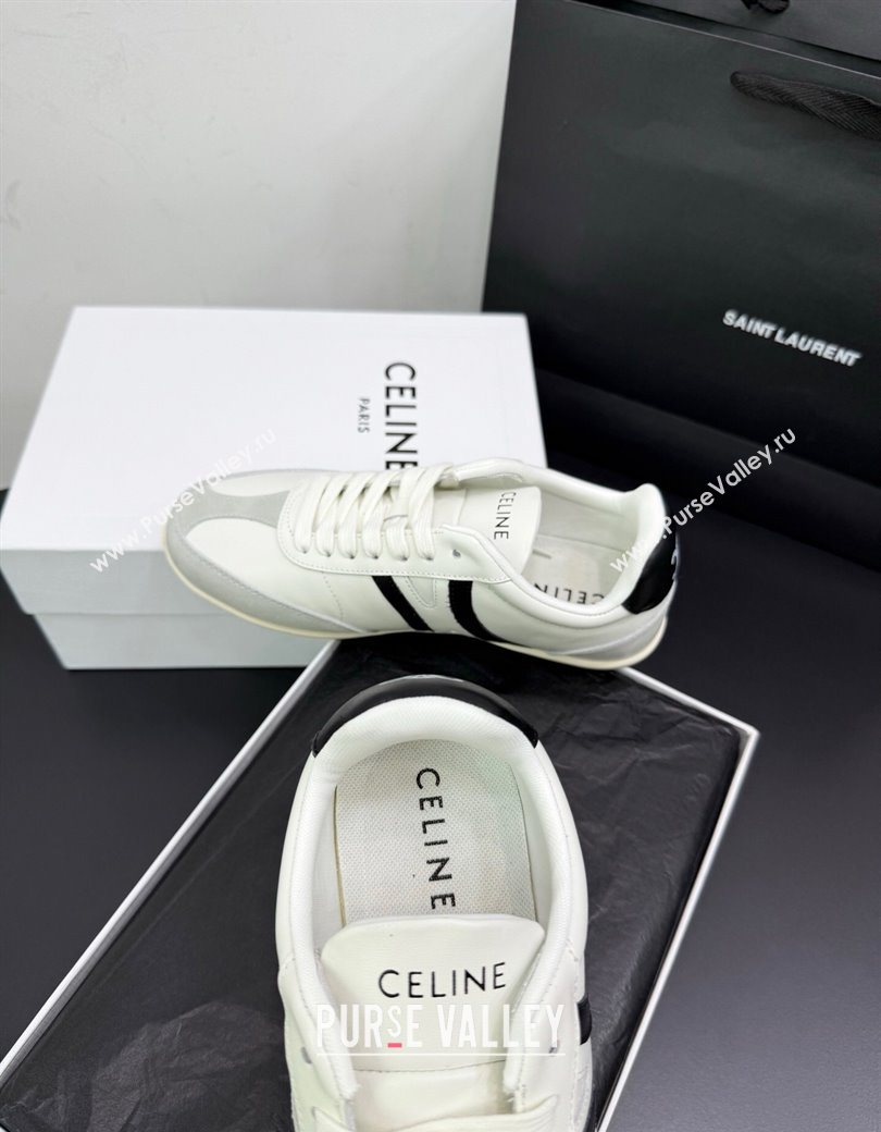 Celine Jogger Low Laced-up Sneakers in Calfskin Leather and Suede White/Black 2025 1209 (KER-251209071)