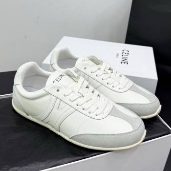 Celine Jogger Low Laced-up Sneakers in Calfskin Leather and Suede White2 2025 1209 (KER-251209072)