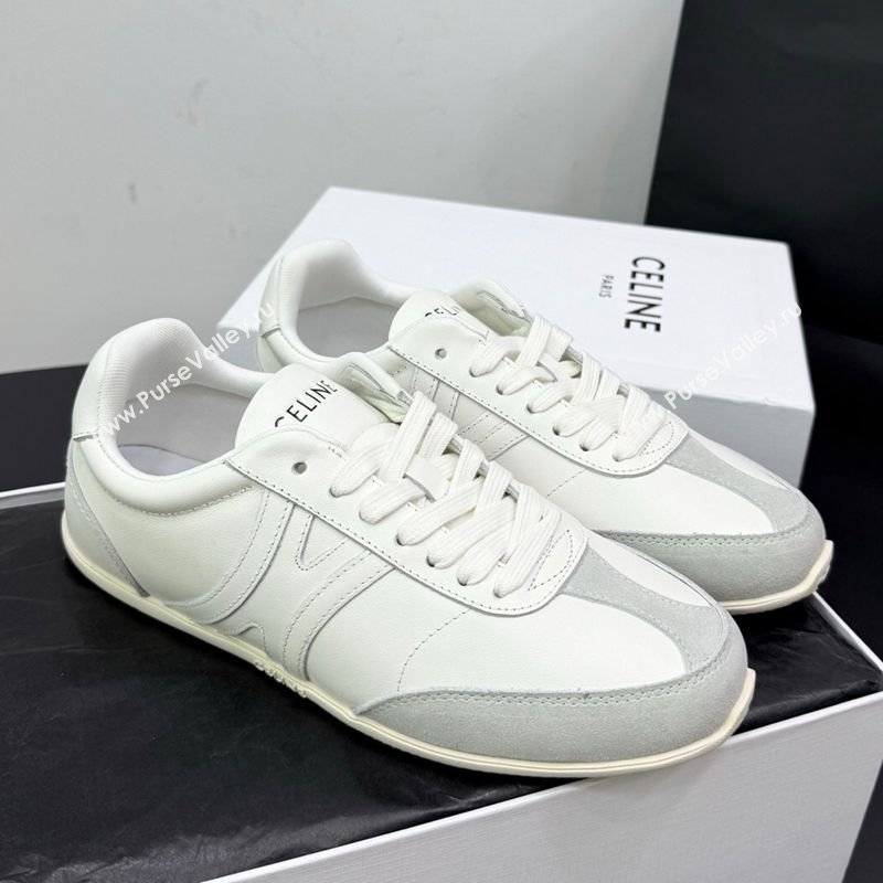 Celine Jogger Low Laced-up Sneakers in Calfskin Leather and Suede White2 2025 1209 (KER-251209072)