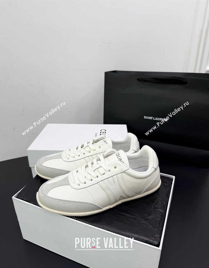 Celine Jogger Low Laced-up Sneakers in Calfskin Leather and Suede White2 2025 1209 (KER-251209072)