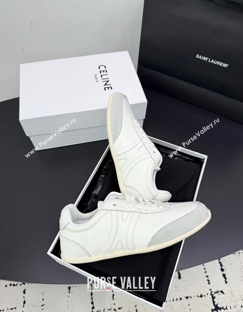Celine Jogger Low Laced-up Sneakers in Calfskin Leather and Suede White2 2025 1209 (KER-251209072)
