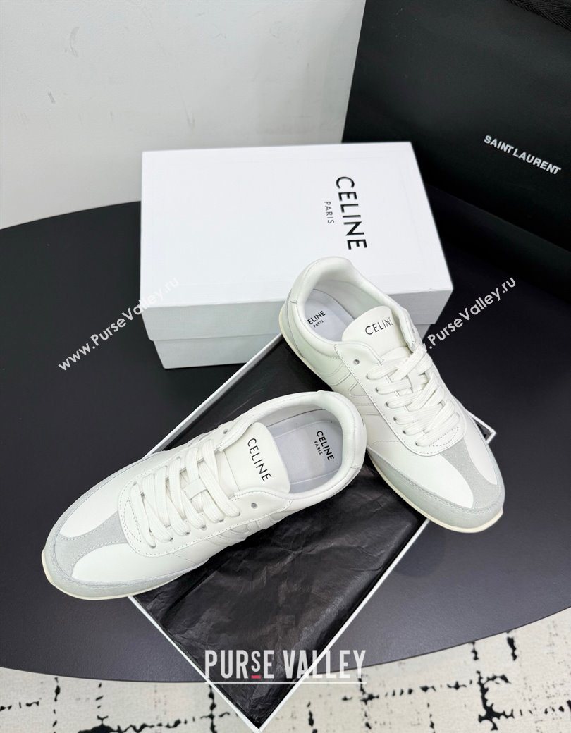 Celine Jogger Low Laced-up Sneakers in Calfskin Leather and Suede White2 2025 1209 (KER-251209072)