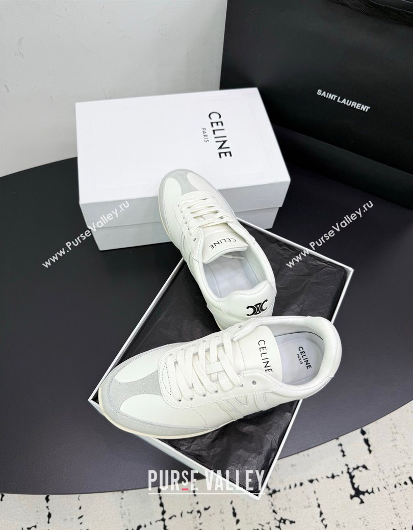 Celine Jogger Low Laced-up Sneakers in Calfskin Leather and Suede White2 2025 1209 (KER-251209072)