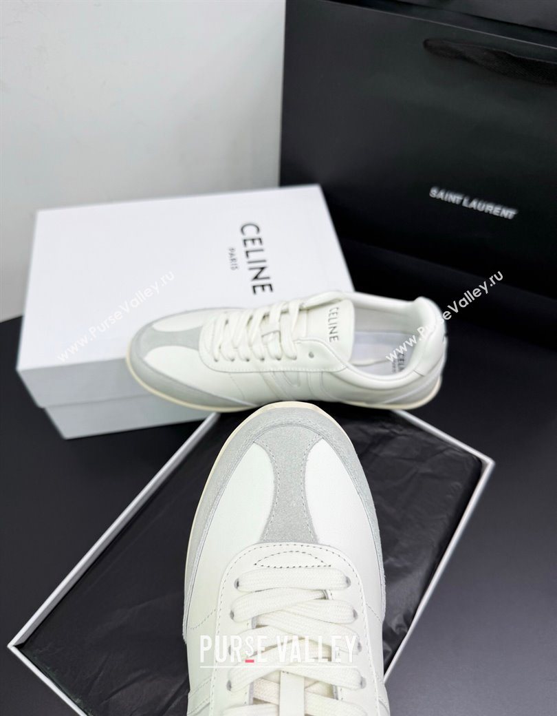 Celine Jogger Low Laced-up Sneakers in Calfskin Leather and Suede White2 2025 1209 (KER-251209072)
