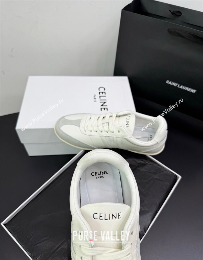 Celine Jogger Low Laced-up Sneakers in Calfskin Leather and Suede White2 2025 1209 (KER-251209072)