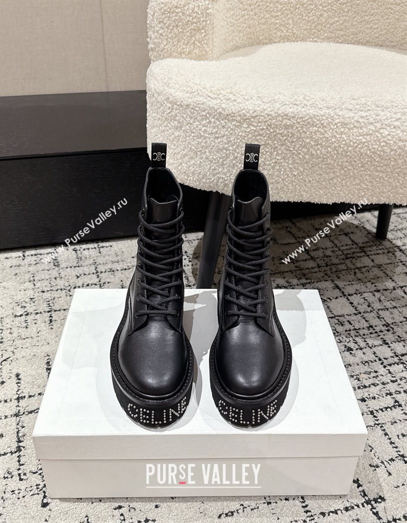 Celine Black Calfskin Leather Ankle Boots with Studded Letters 2025 CE1209027 (MD-251209067)
