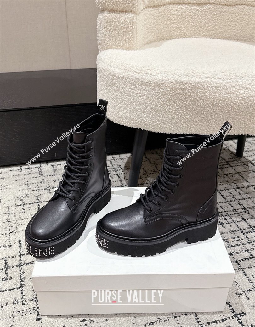 Celine Black Calfskin Leather Ankle Boots with Studded Letters 2025 CE1209027 (MD-251209067)
