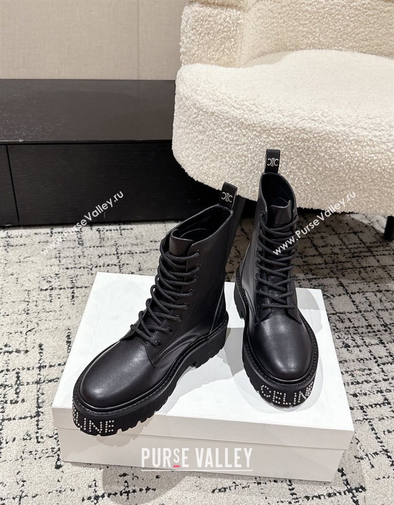 Celine Black Calfskin Leather Ankle Boots with Studded Letters 2025 CE1209027 (MD-251209067)