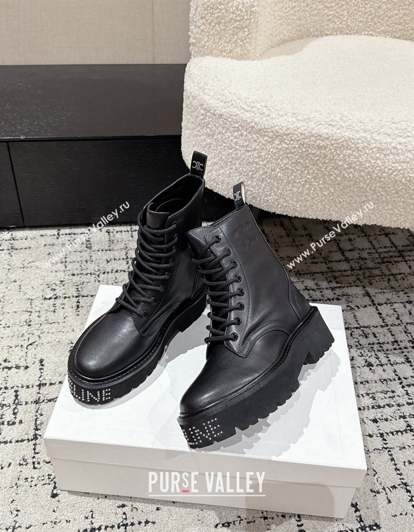 Celine Black Calfskin Leather Ankle Boots with Studded Letters 2025 CE1209027 (MD-251209067)