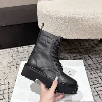 Celine Black Calfskin Leather Ankle Boots with Studded Letters 2025 CE1209027 (MD-251209067)