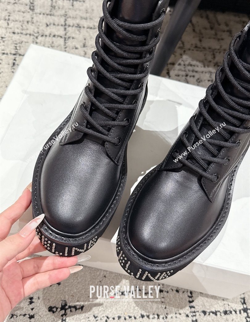 Celine Black Calfskin Leather Ankle Boots with Studded Letters 2025 CE1209027 (MD-251209067)