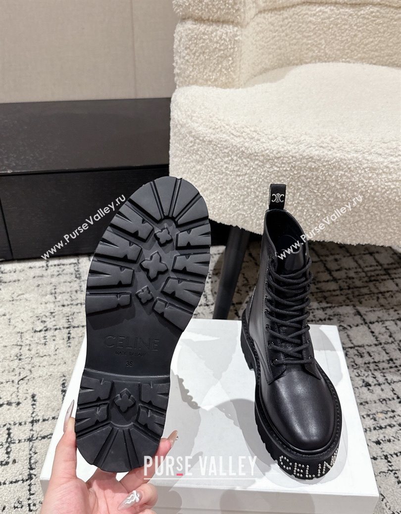 Celine Black Calfskin Leather Ankle Boots with Studded Letters 2025 CE1209027 (MD-251209067)