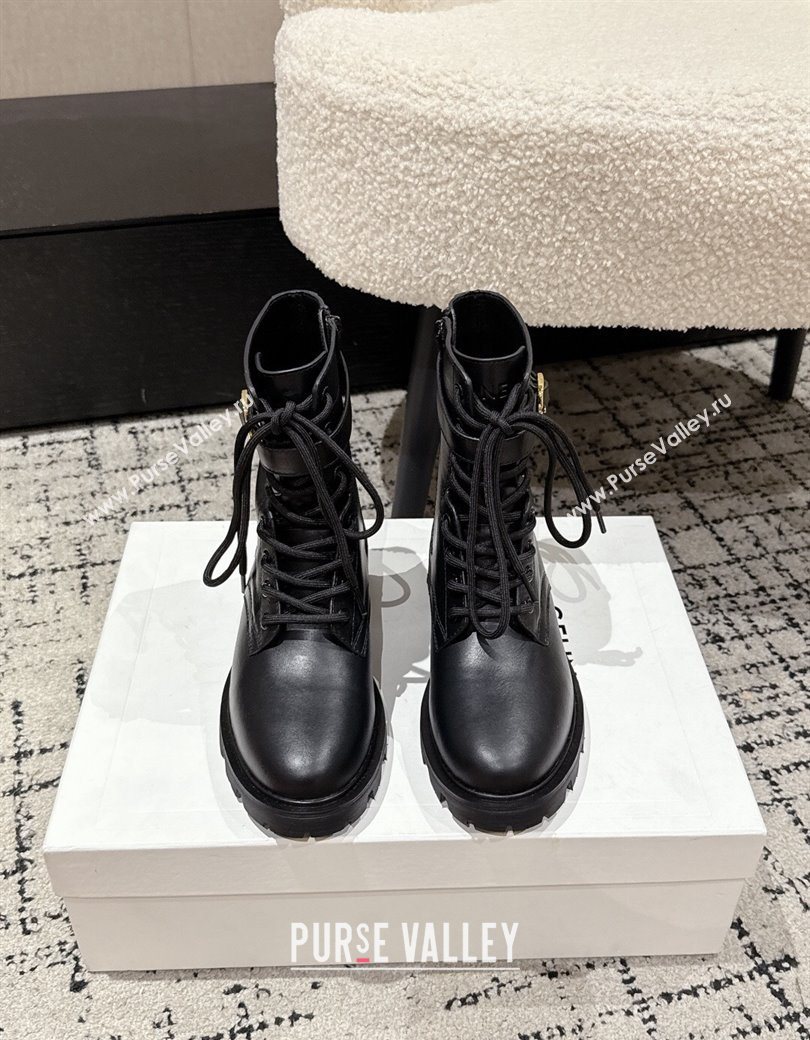 Celine Black Calfskin Leather Ankle Boots with Buckle 2025 CE1209028 (MD-251209068)