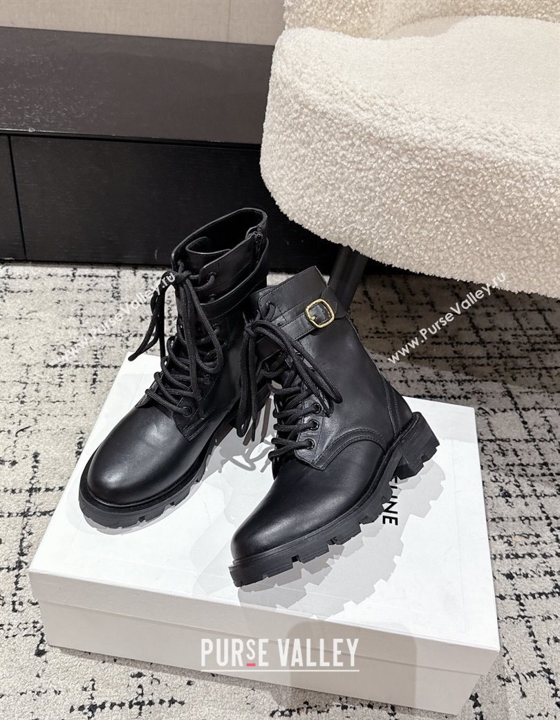 Celine Black Calfskin Leather Ankle Boots with Buckle 2025 CE1209028 (MD-251209068)