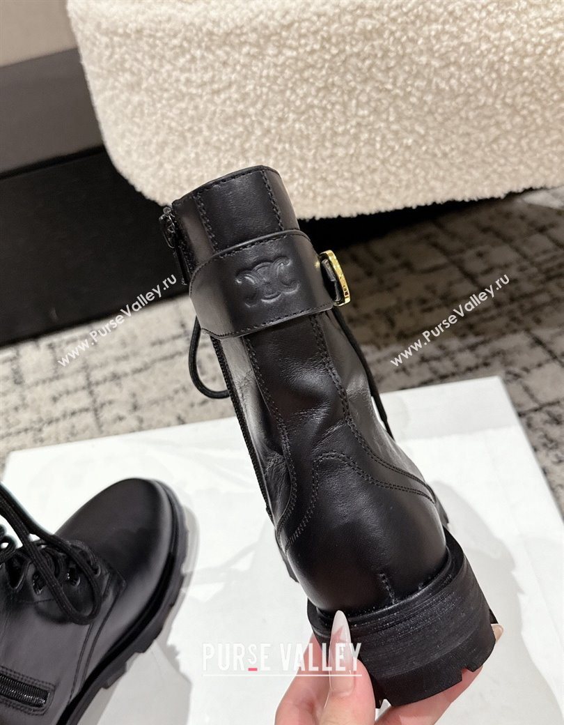 Celine Black Calfskin Leather Ankle Boots with Buckle 2025 CE1209028 (MD-251209068)