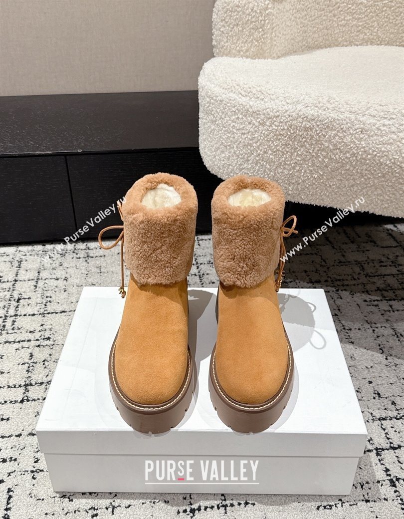 Celine Suede and Shealing Ankle Boots with Bow Brown 2025 CE120901 (MD-251209059)