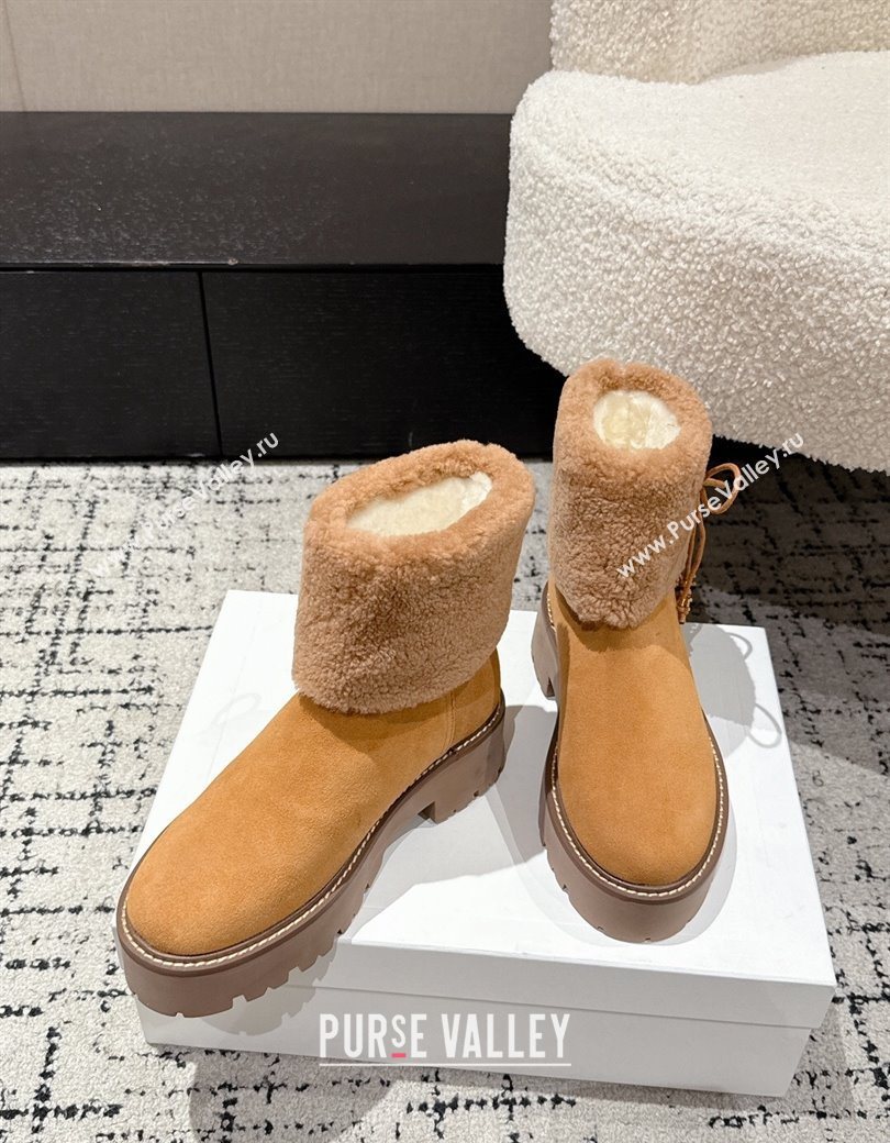 Celine Suede and Shealing Ankle Boots with Bow Brown 2025 CE120901 (MD-251209059)