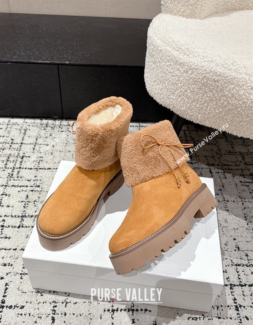 Celine Suede and Shealing Ankle Boots with Bow Brown 2025 CE120901 (MD-251209059)