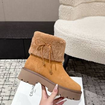 Celine Suede and Shealing Ankle Boots with Bow Brown 2025 CE120901 (MD-251209059)