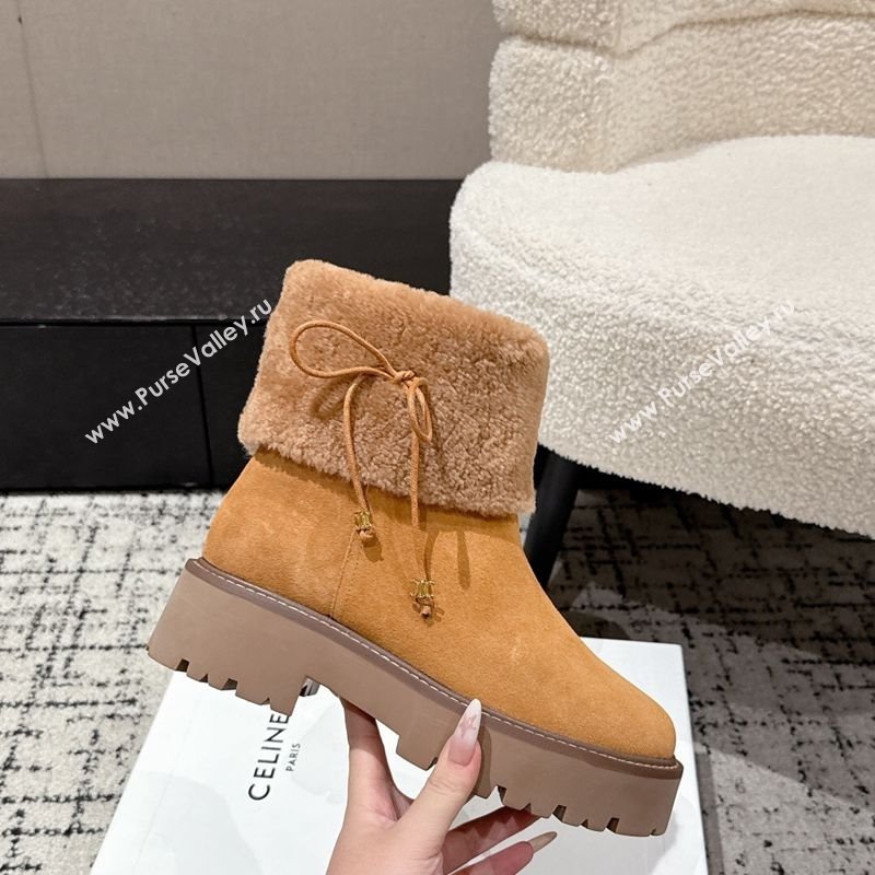 Celine Suede and Shealing Ankle Boots with Bow Brown 2025 CE120901 (MD-251209059)