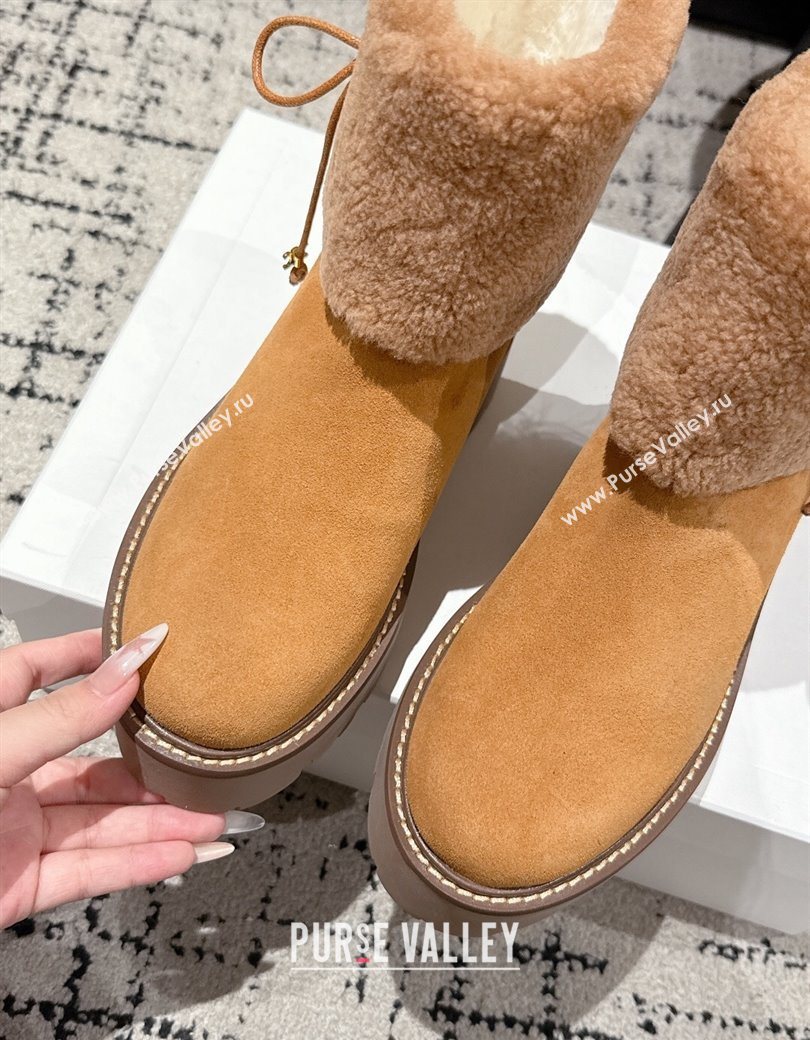 Celine Suede and Shealing Ankle Boots with Bow Brown 2025 CE120901 (MD-251209059)