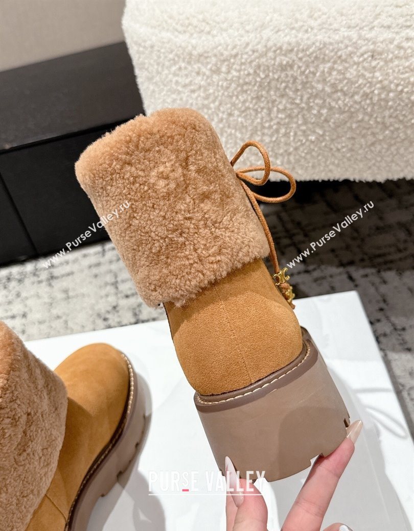 Celine Suede and Shealing Ankle Boots with Bow Brown 2025 CE120901 (MD-251209059)