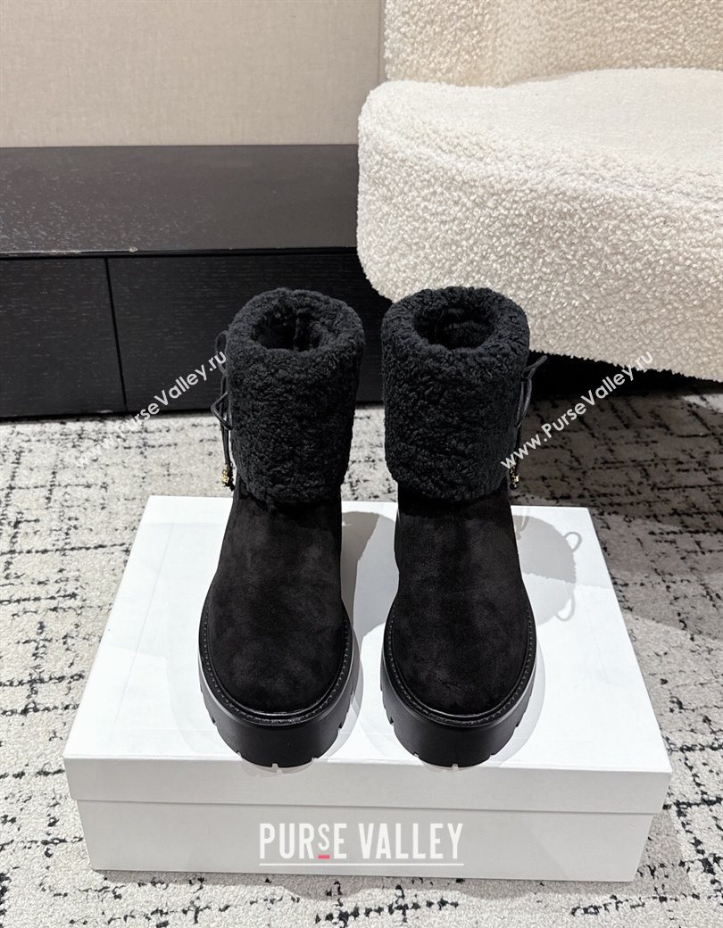 Celine Suede and Shealing Ankle Boots with Bow Black 2025 CE120901 (MD-251209060)