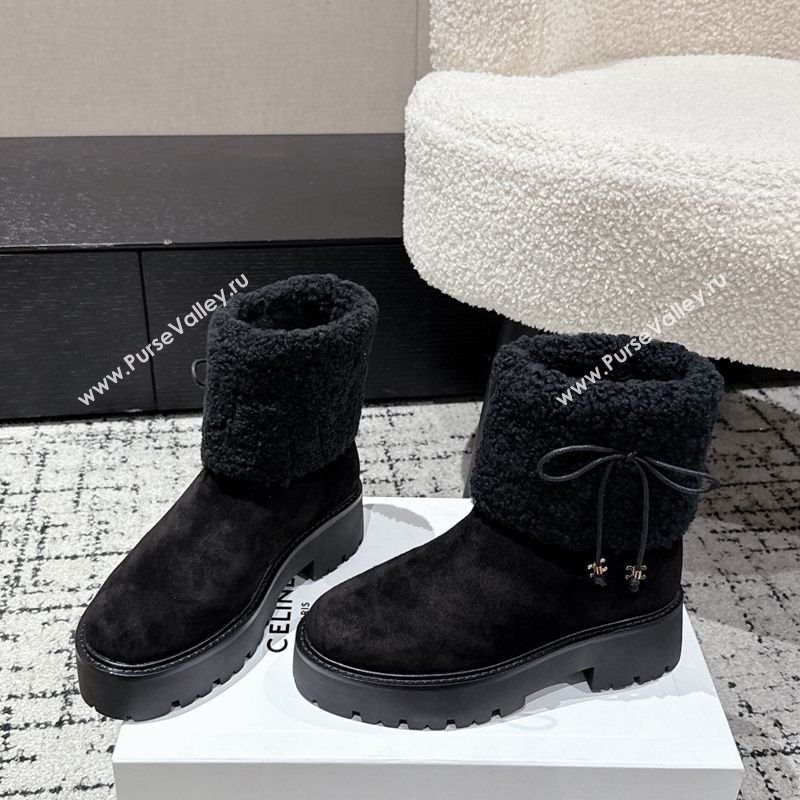 Celine Suede and Shealing Ankle Boots with Bow Black 2025 CE120901 (MD-251209060)