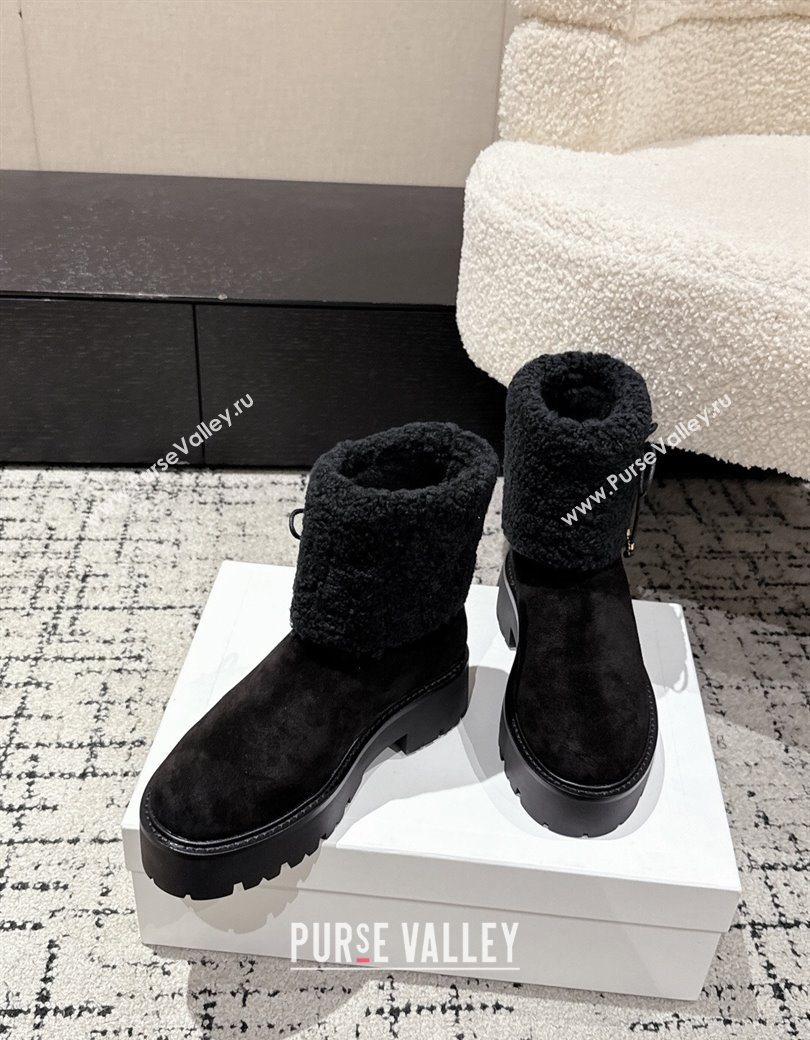 Celine Suede and Shealing Ankle Boots with Bow Black 2025 CE120901 (MD-251209060)